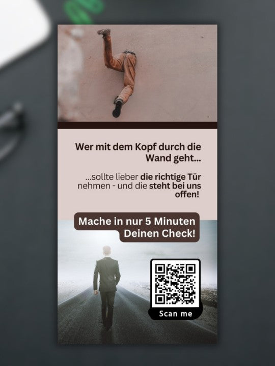 "Mit dem Kopf durch die Wand" - Recruiting-Flyer mit Deinem QR-Code | 250 Stk.