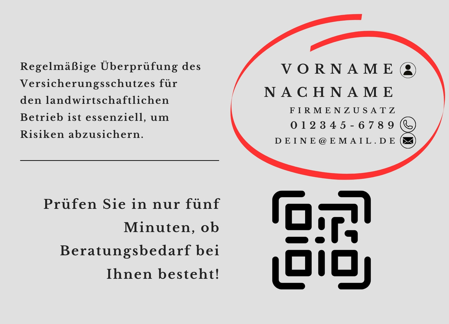 Agrar Versicherungs-Check - Postkarten mit Deinem QR-Code & Deiner Adresse