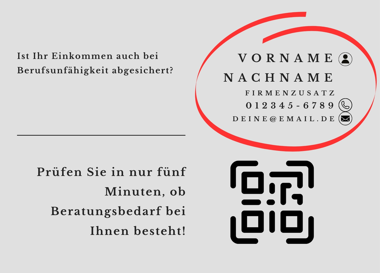 Einkommensschutz-Analyse - Postkarten mit Deinem QR-Code & Deiner Adresse