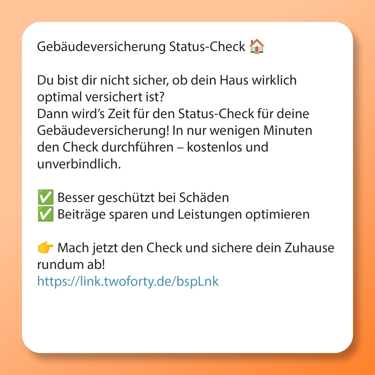 Gebäudeversicherung Status-Check - Postvorlage für Social Media