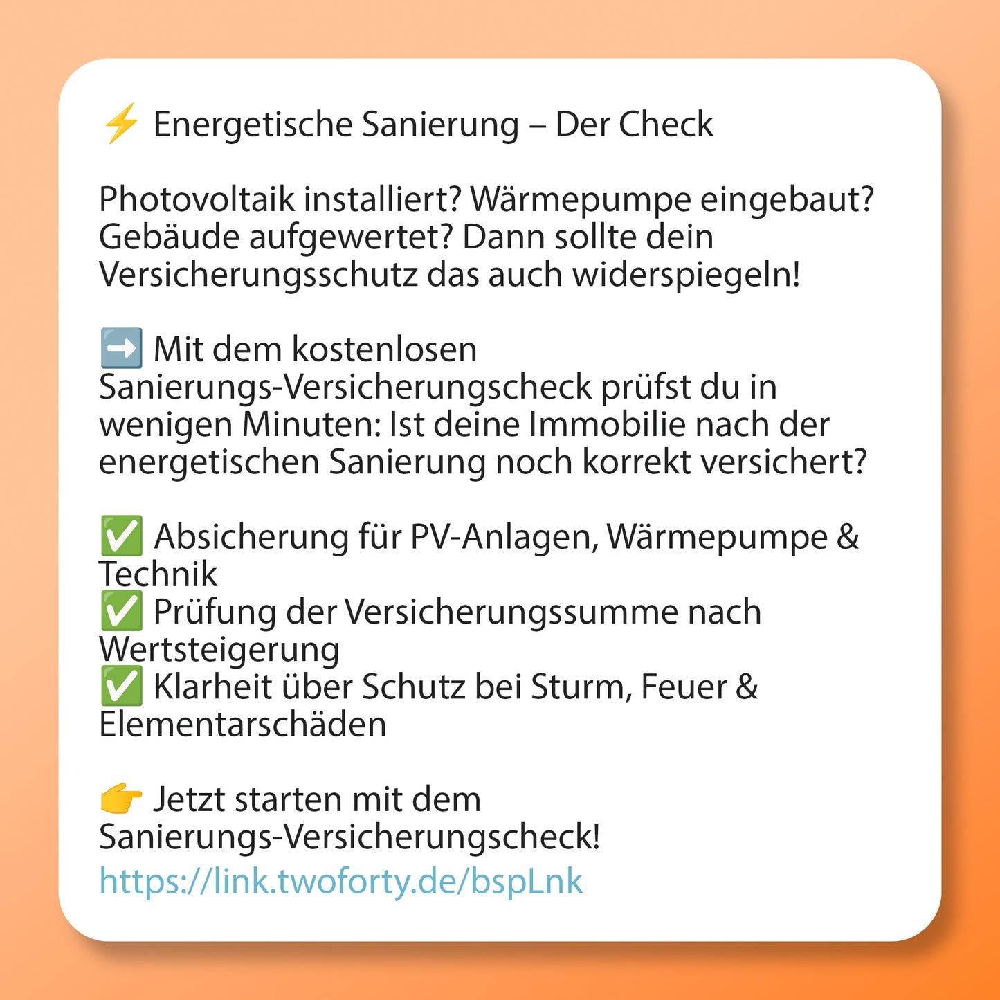 Energetische Sanierung - Der Check - Postvorlage für Social Media