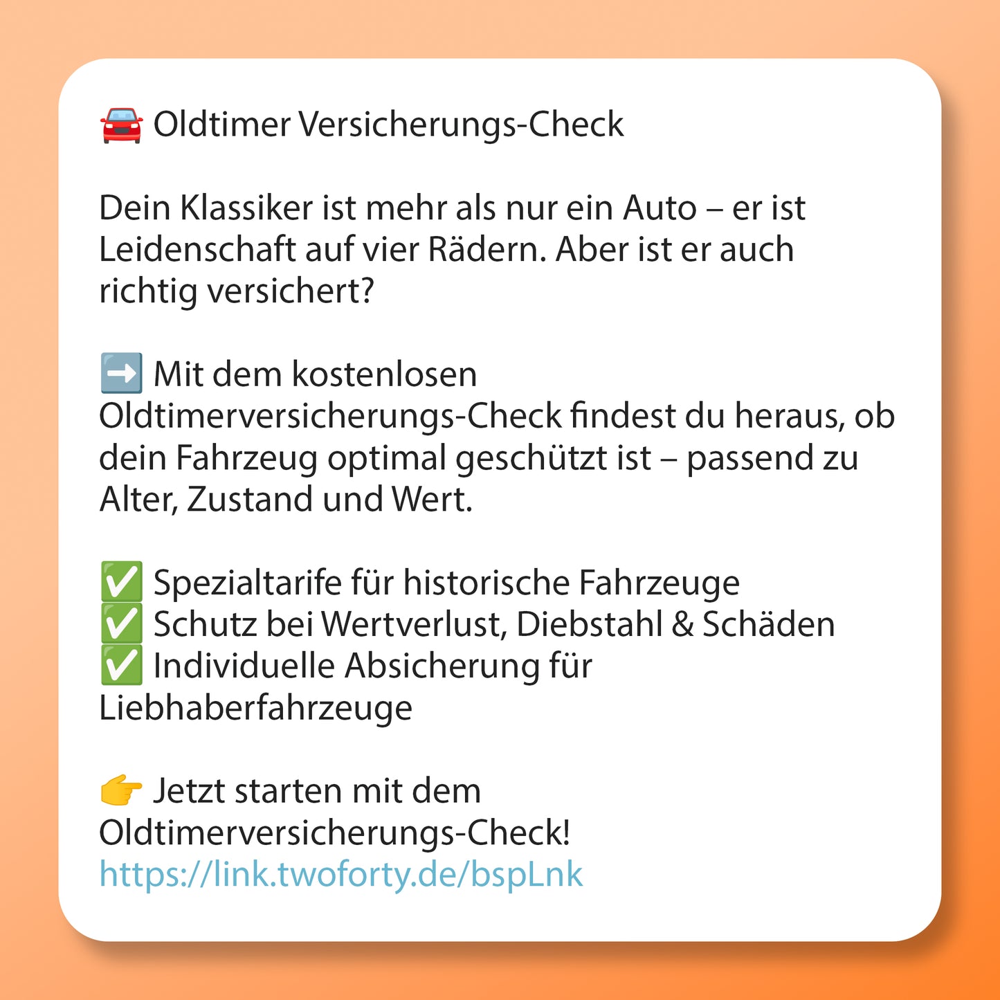 Oldtimer Versicherungs-Check - Postvorlage für Social Media