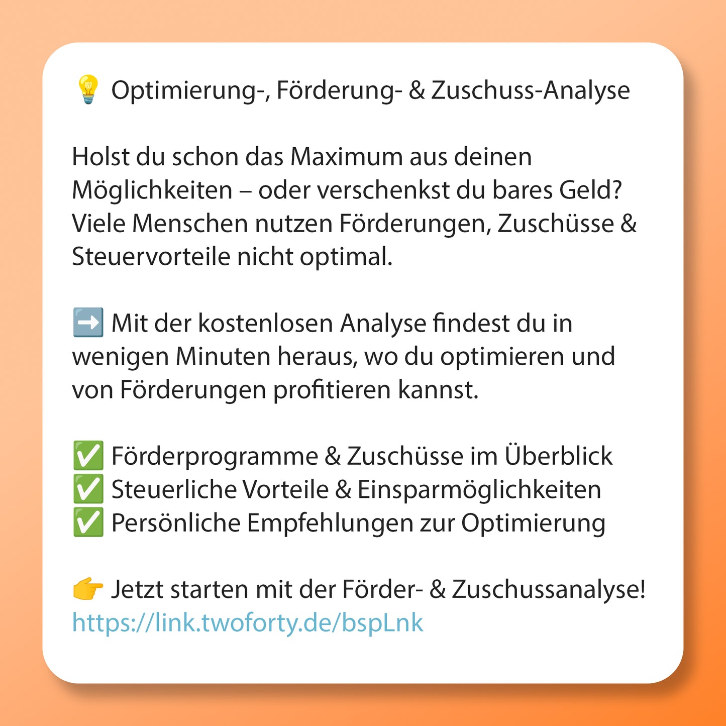 Optimierung-, Förderung- & Zuschuss-Analyse Postvorlage für Social Media