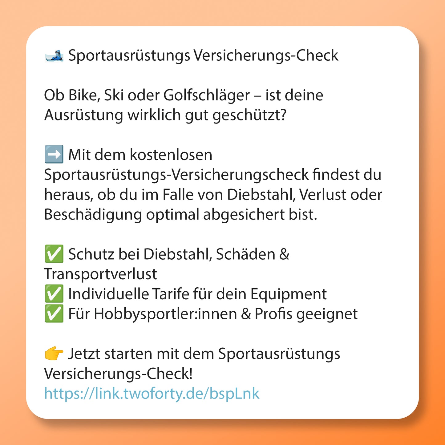 Sportgeräte Versicherungs-Check - Postvorlage für Social Media