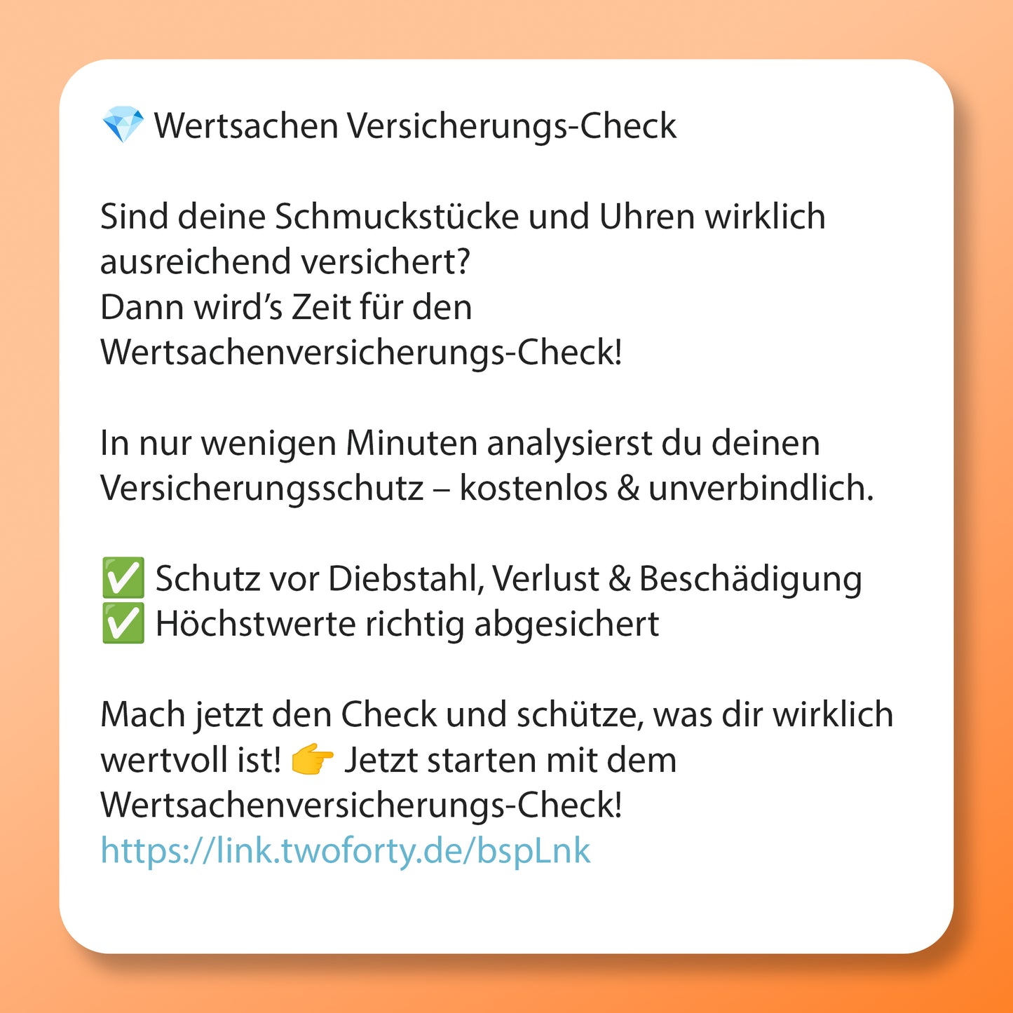 Wertsachen Versicherungs-Check - Postvorlage für Social Media