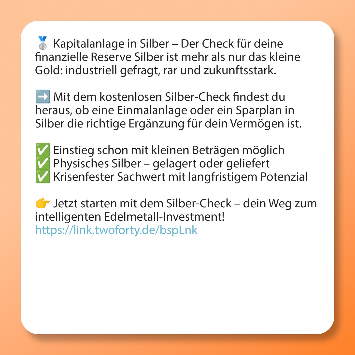 Kapitalanlage in Silber, Postvorlage für Social Media