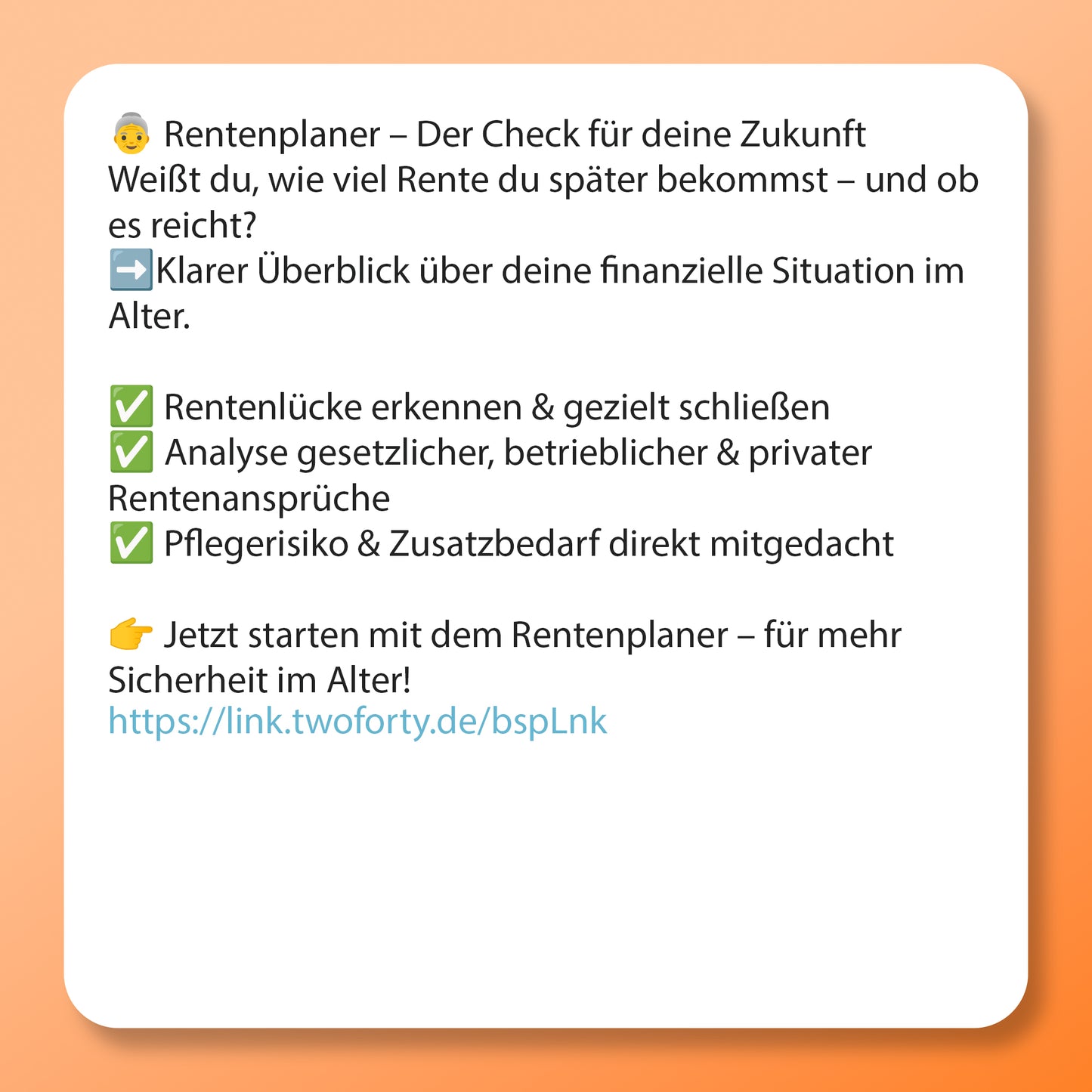 Renten Planer, Postvorlage für Social Media