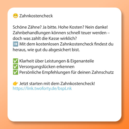 Zahnkosten-Check Postvorlage für Social Media