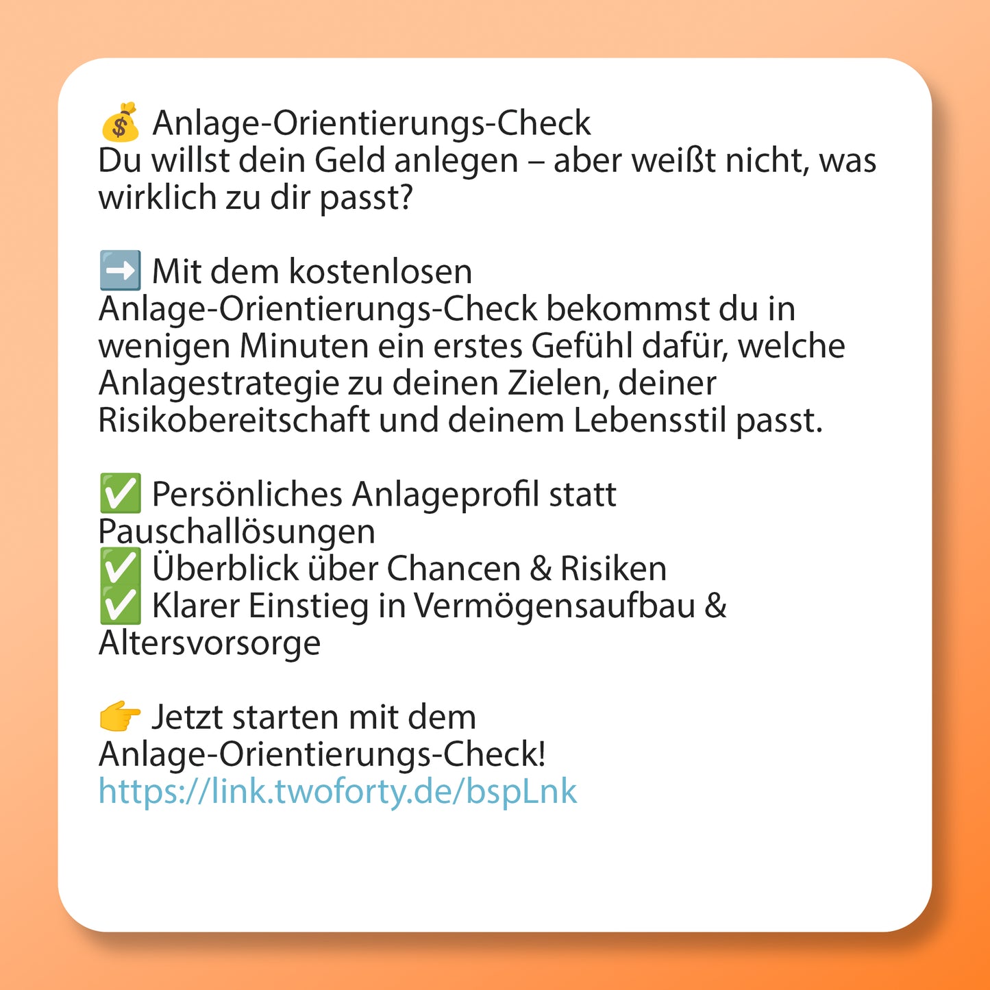 Anlage Orientierungs-Check Postvorlage für Social Media