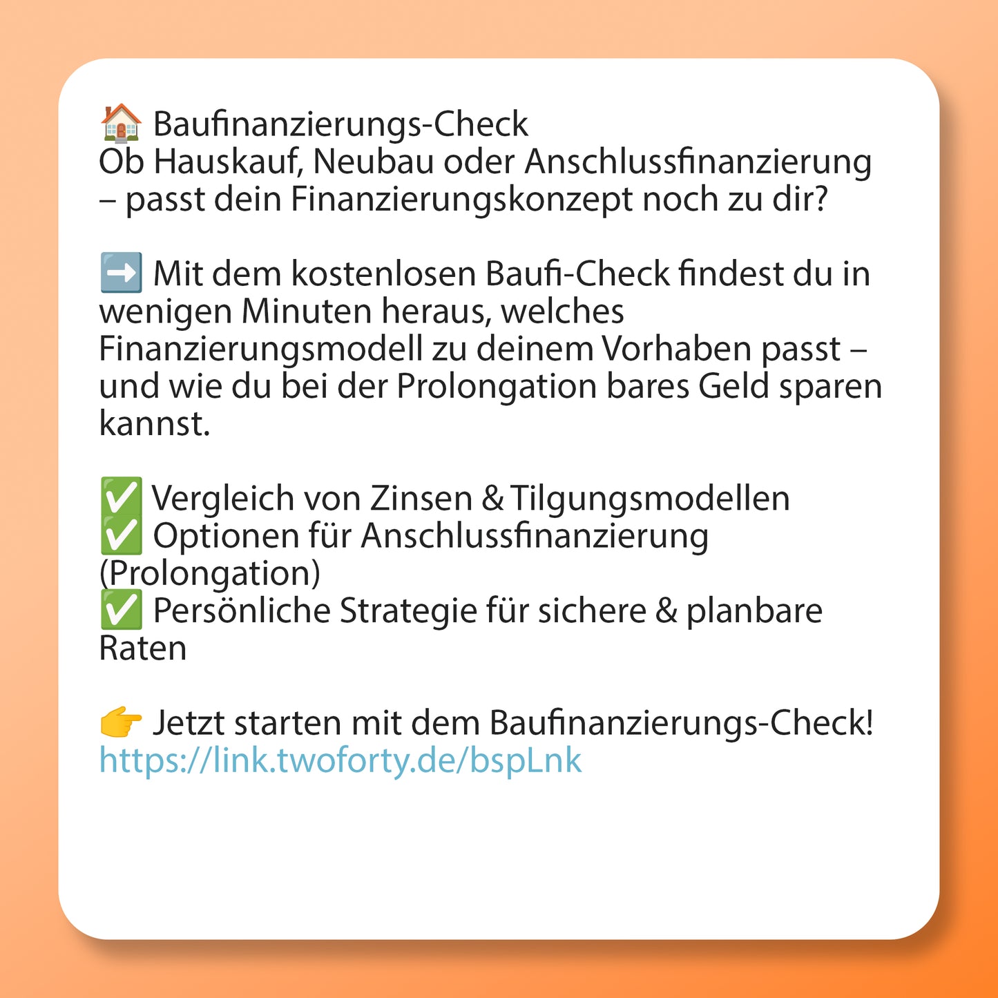 Baufinanzierungs-Check, Postvorlage für Social Media