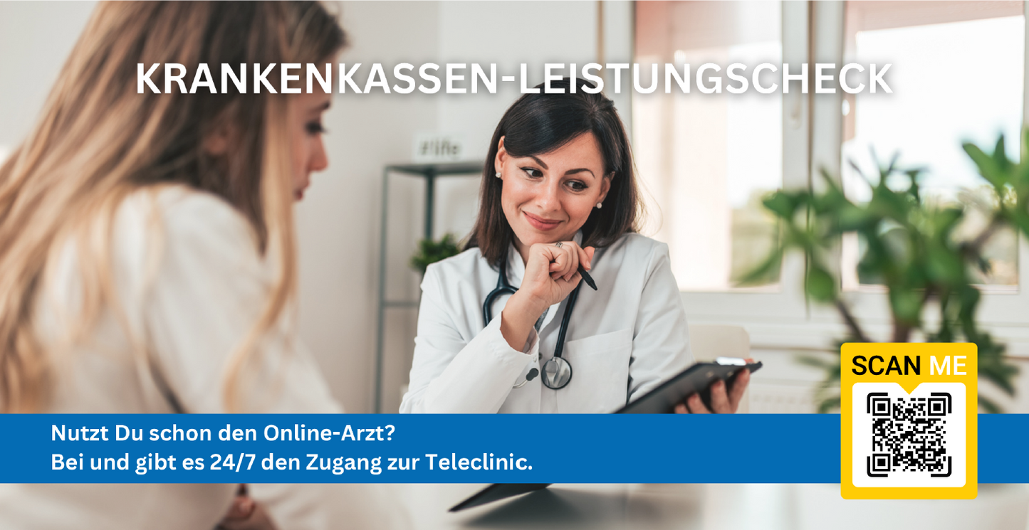 Teleclinic - Krankenkassen-Leistungscheck Flyer mit Deinem QR-Code | 250 Stk.