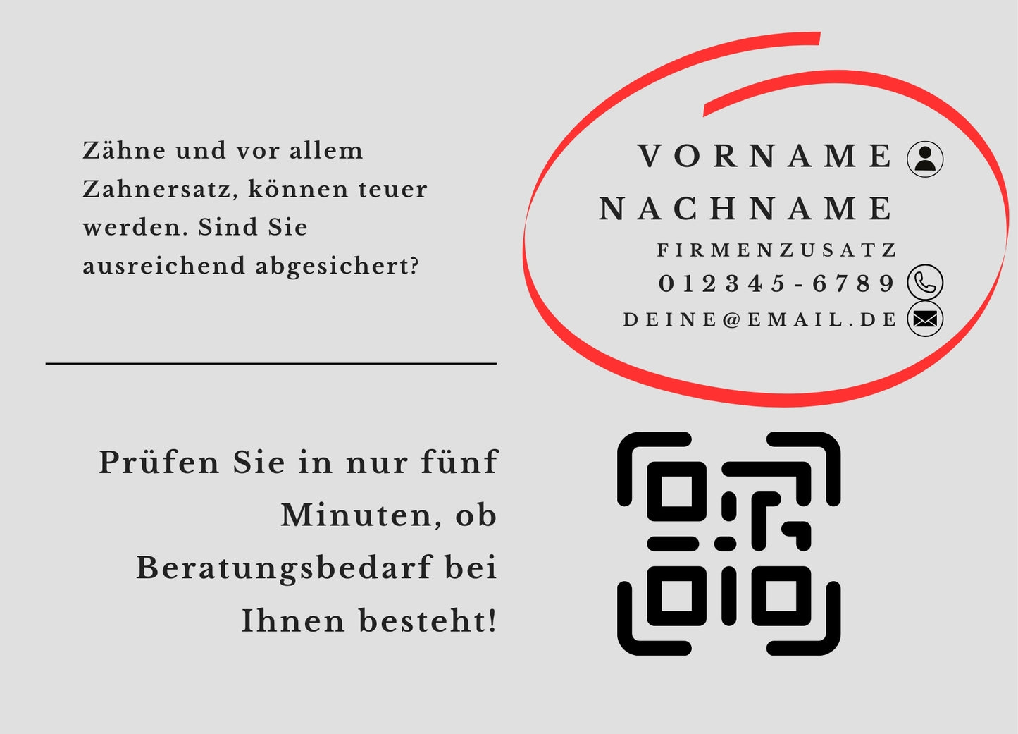 Zahnkosten-Check - Postkarten mit Deinem QR-Code & Deiner Adresse