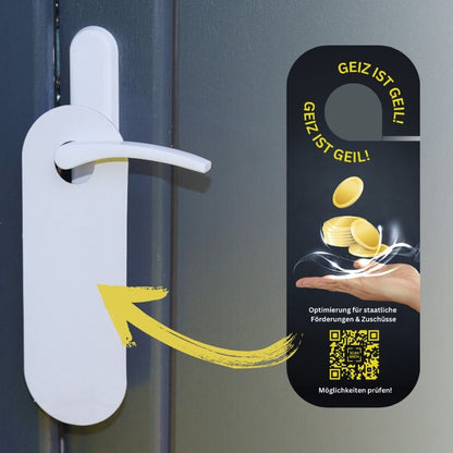 Türanhänger - Geiz ist geil - mit Deinem QR-Code | 250 Stk.