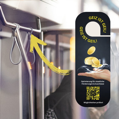 Türanhänger - Geiz ist geil - mit Deinem QR-Code | 250 Stk.