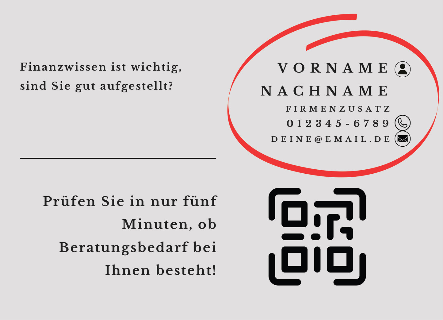 Jetzt Finanzwissen testen - Postkarten mit Deinem QR-Code & Deiner Adresse