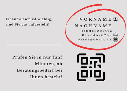 Jetzt Finanzwissen testen - Postkarten mit Deinem QR-Code & Deiner Adresse