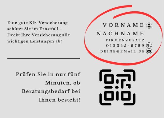 KFZ-Topschutz-Analyse - Postkarten mit Deinem QR-Code & Deiner Adresse