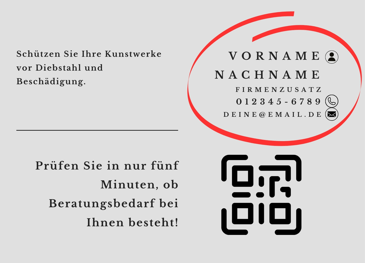 Kunst Versicherungs-Check- Postkarten mit Deinem QR-Code & Deiner Adresse