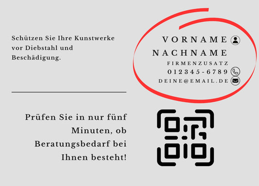 Kunst Versicherungs-Check- Postkarten mit Deinem QR-Code & Deiner Adresse