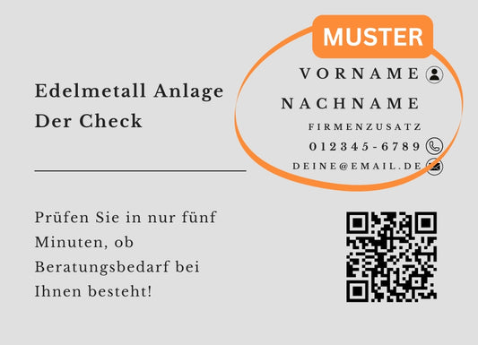 Anlage Analyse Edelmetalle - Postkarten mit Deinem QR-Code & Deiner Adresse