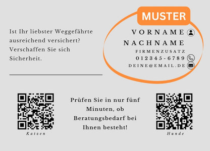 Tier Versicherungs-Check - Postkarten mit Deinem QR-Code & Deiner Adresse