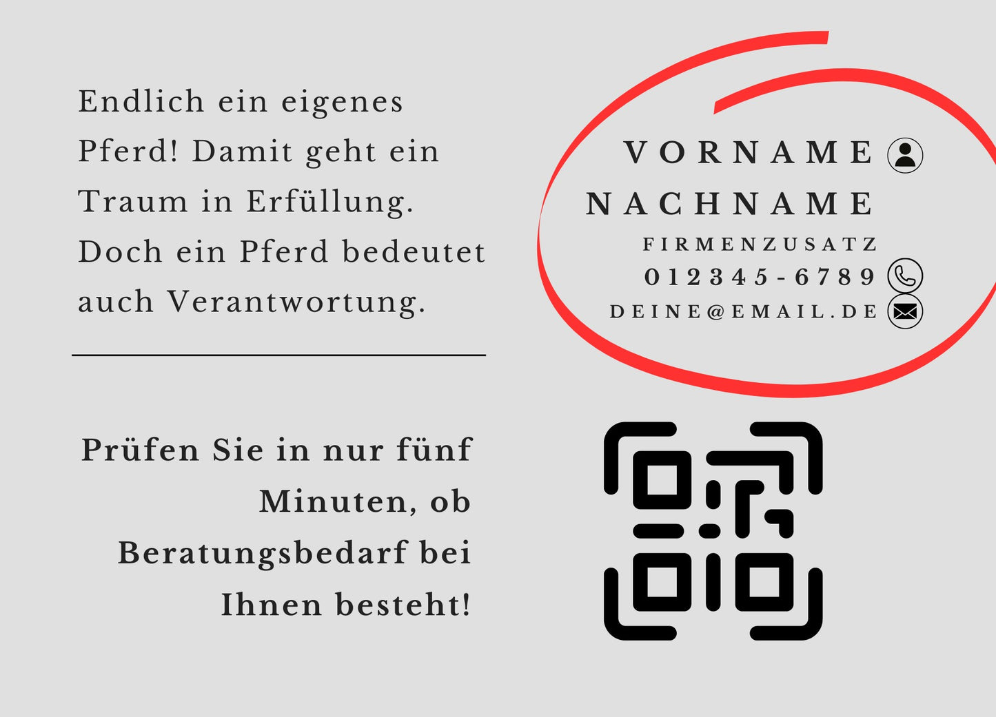 Pferde Versicherungs-Check - Postkarten mit Deinem QR-Code & Deiner Adresse