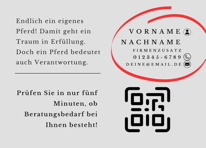 Pferde Versicherungs-Check - Postkarten mit Deinem QR-Code & Deiner Adresse