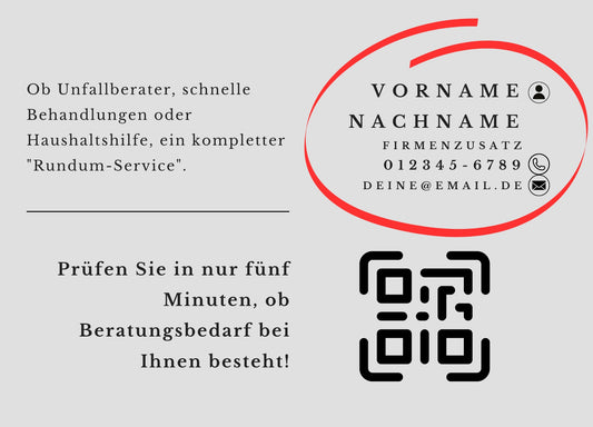 Unfall-Hilfe-Check - Postkarten mit Deinem QR-Code & Deiner Adresse