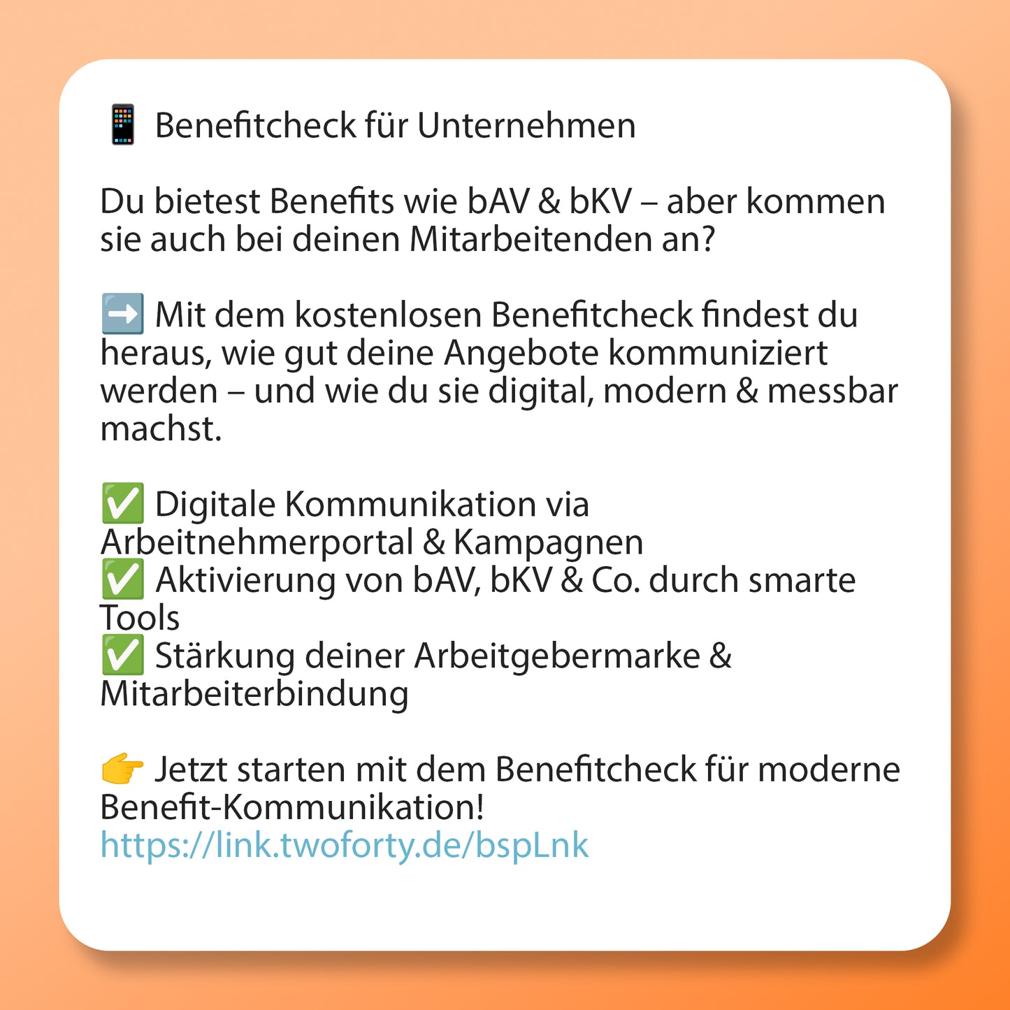 Benefit-Check Kommunikation, Postvorlage für Social Media