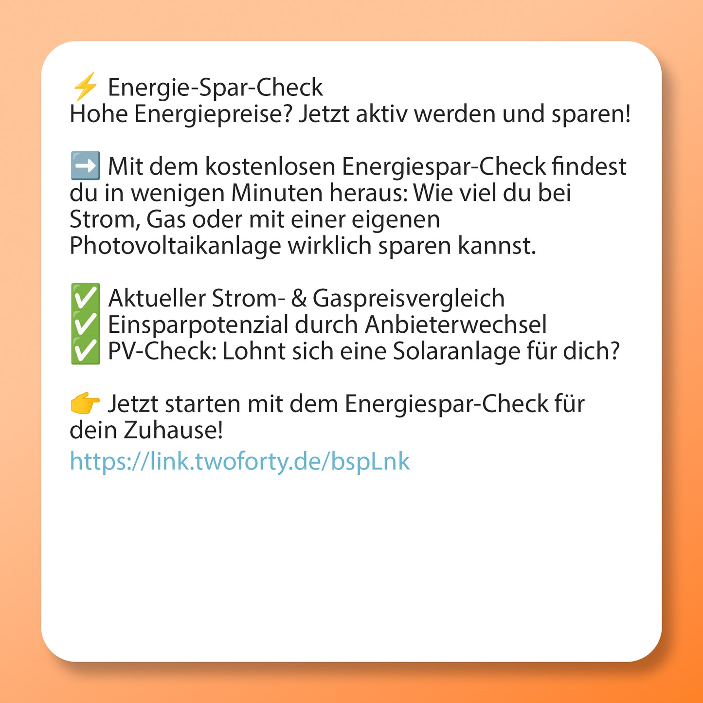 Energie-Spar-Check, Postvorlage für Social Media