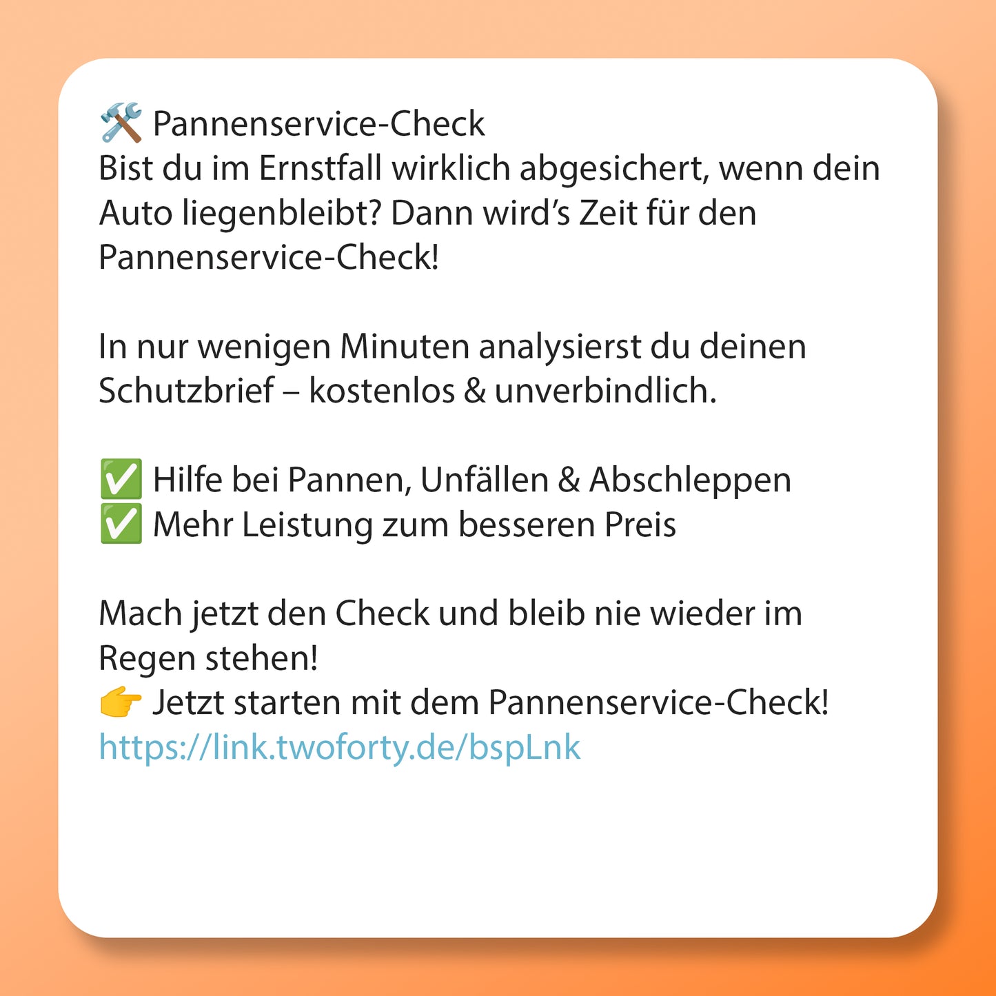 Pannenservice Check - Postvorlage für Social Media