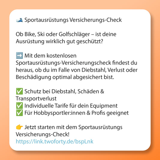 Sportgeräte Versicherungs-Check - Postvorlage für Social Media