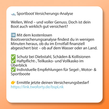 Sportboot Versicherungs-Analyse - Postvorlage für Social Media