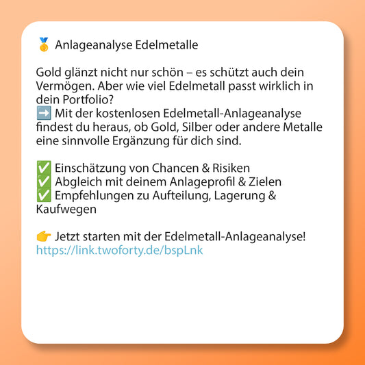 AUREUS Anlageanalyse Edelmetalle, Postvorlage für Social Media