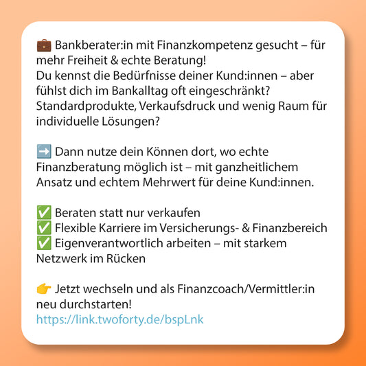 Bankberater vs Finanzcoach, Postvorlage für Social Media