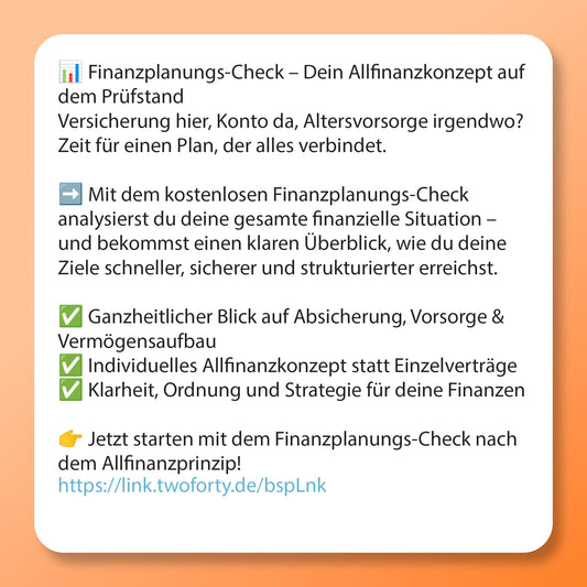 Finanzplanung - Der Check, Postvorlage für Social Media