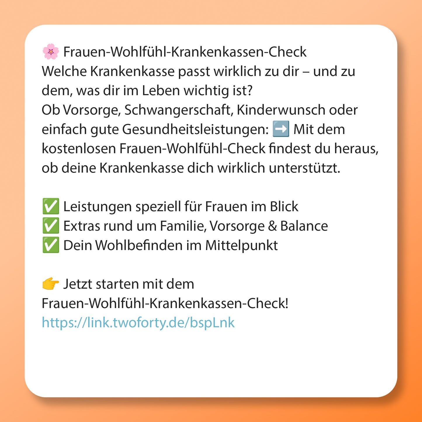 Klar für Sie - Krankenkassencheck für Frauen, Postvorlage für Social Media