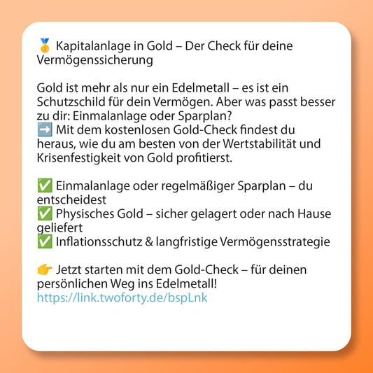 Kapitalanlage in Gold, Postvorlage für Social Media