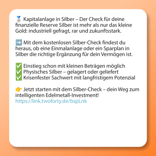 Kapitalanlage in Silber, Postvorlage für Social Media