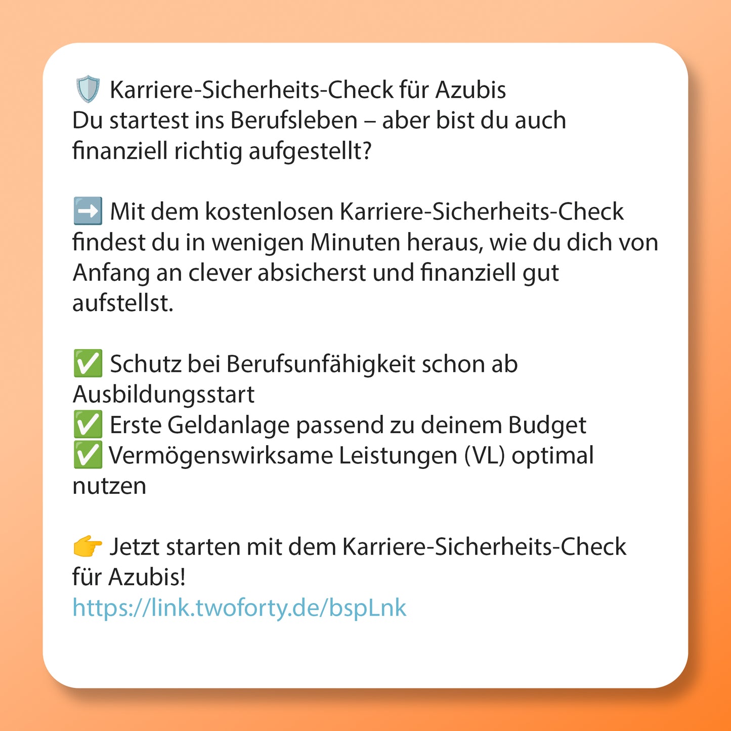 Karriere Sicherheits-Check, Postvorlage für Social Media