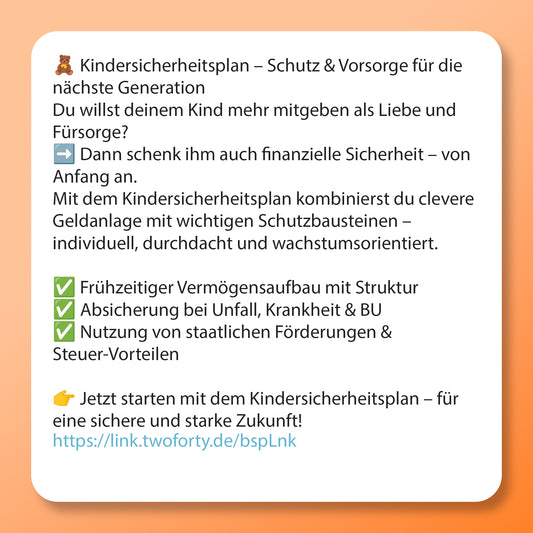 Kinder Sicherheits-Plan, Postvorlage für Social Media