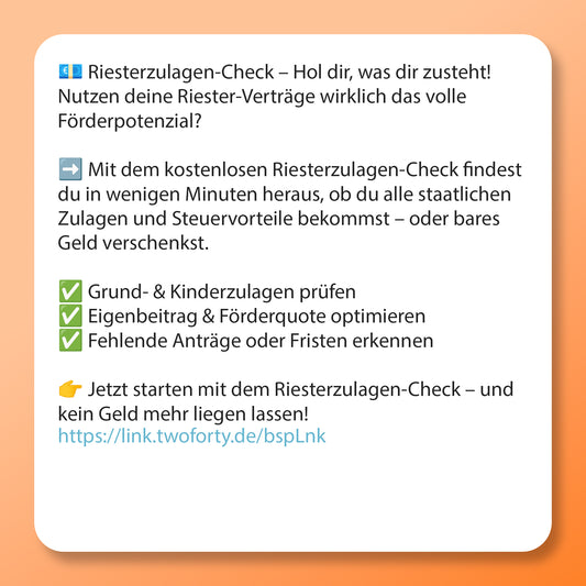 Riester-Zulagen Check, Postvorlage für Social Media