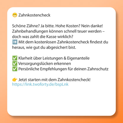 Zahnkosten-Check Postvorlage für Social Media