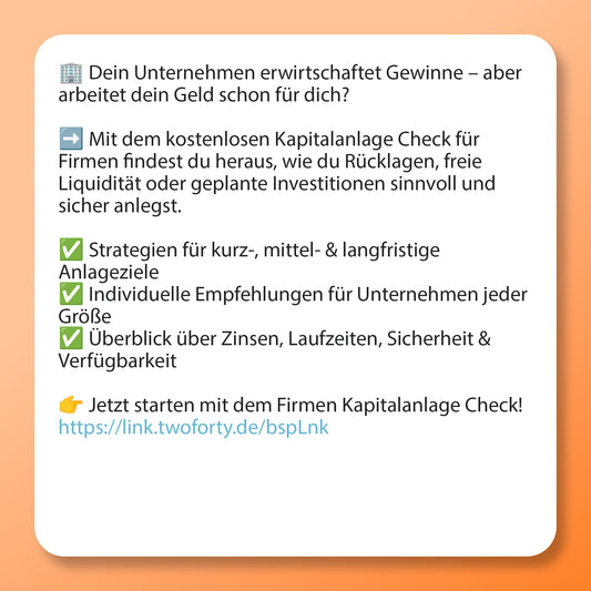 Firmen Kapitalanlage Check, Postvorlage für Social Media
