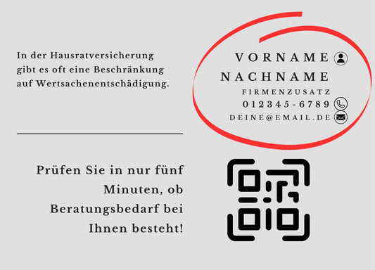 Wertsachen Versicherungs-Check - Postkarten mit Deinem QR-Code & Deiner Adresse