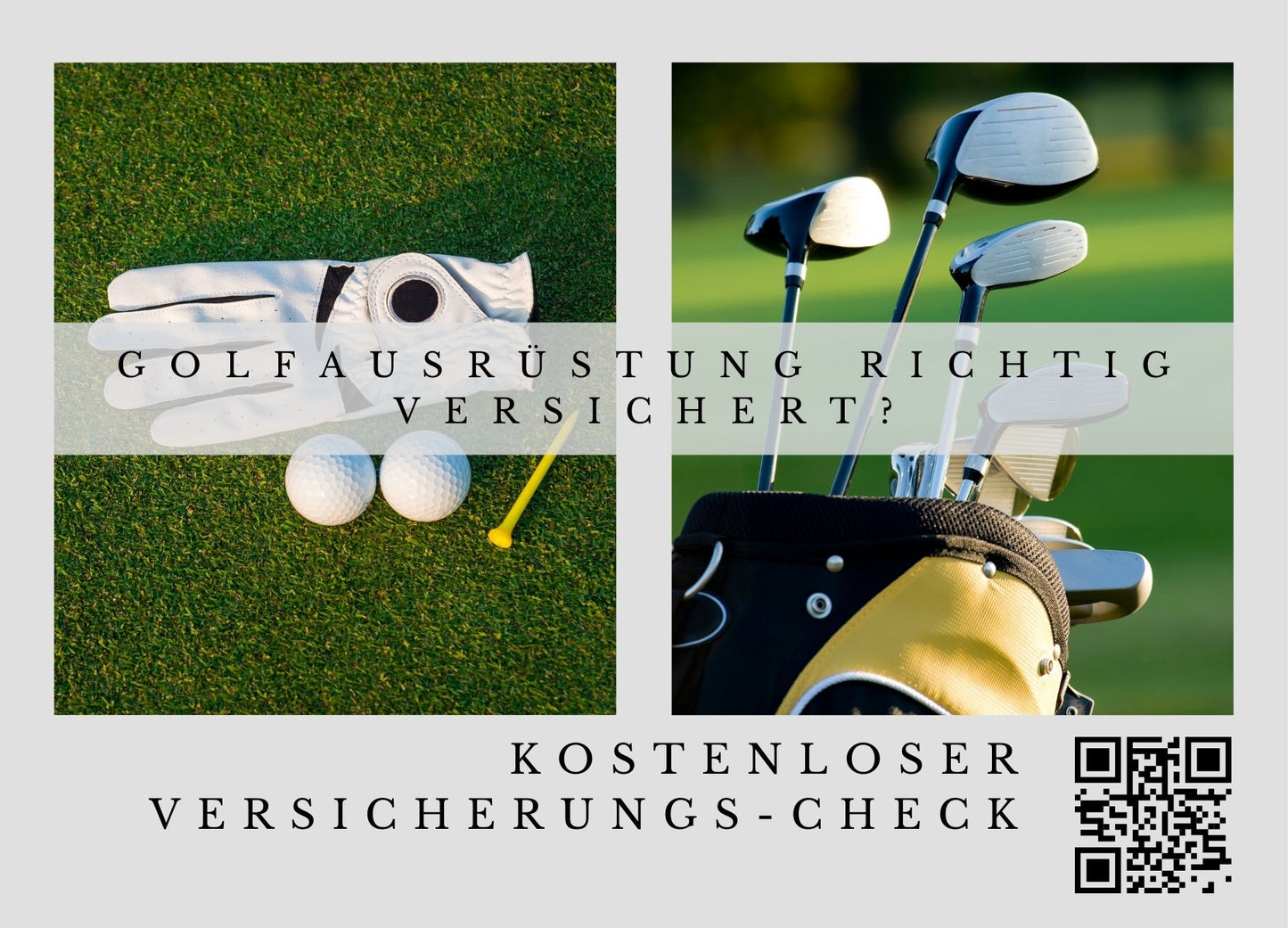 Golf: Sportgeräte Versicherungs-Check - Postkarten mit Deinem QR-Code & Deiner Adresse