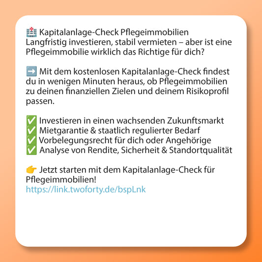 Kapitalanlage-Check Pflegeimmobilien, Postvorlage für Social Media